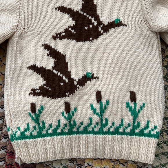 💀 SOLD 💀 Vintage 50s Cowichan Flying Duck Lined Chunky Wool Knit Sweater ~ S - Picture 9 of 9